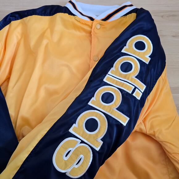 Rare Vintage 80s Adidas Satin Varsity Jacket Run DMC Size L Yellow Navy Street - Picture 3 of 9